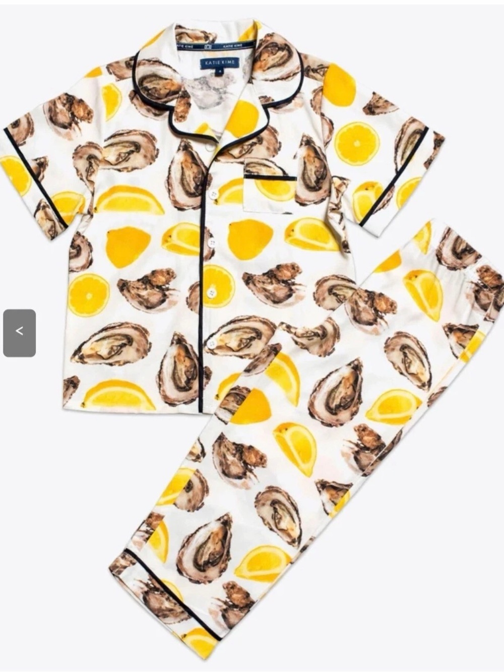 Katie Kime White, Yellow & Brown Oyster Print Kids Pajama Set